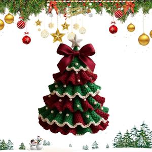 2 Pieces kjsdsss DIY Crochet Christmas Tree Kit Handmade Holiday Decoration Set, Tree Bow Pearl Embellishment, Beginner Christmas Crochet Kit, Christmas Craft Kit with Yarn Hook Beads Instructions