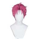 Short Dark Pink Wig for Men Pink Anime Hair Akaza Wig + Cap for Stage Party Halloween Costume Cosplay