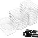 8 PACK Multi-Use Clear Plastic Storage Bins for Organizing w/ Labels - Home, Kitchen, Bathroom, Office, Pantry Cabinet Shelf Organizer Bins - SOHO Collection, RV, Fridge Organization Containers