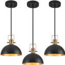 12 Inch Pendant Lights for Kitchen Island Matte Blacks Farmhouse Pendant Light fixtures Adjustable Height Dome Hanging Light for Dinning Room Bedroom Hallway,3 Packs