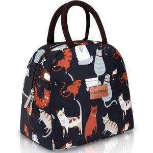 BALORAY Lunch Bag for Women Men Cute Reusable Insulated Lunch Box Large Capacity Lunch Tote Bag for Work, Picnic or Travel(Dark Blue With Cat)