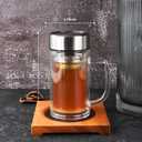 Glass Tea Cup with Infuser,18.6oz/550ml Double Wall Loose Leaf Tea Mug with Infuser and Lid Travel Tea Steeper (C14)