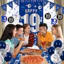19th Birthday Decorations for Boys Men Girls, Blue Silver Happy 19th Birthday Decorations Boy with Bday Backdrop Banner Balloons Tablecloth Hanging Swirls Triangle Flag - 19 Year Old Party Supplies