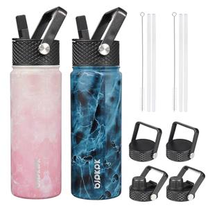 BJPKPK 2 Pack Insulated Water Bottles with Straw Lids, 22oz Stainless Steel Metal Water Bottle with 4 Lids, Leak Proof BPA Free Thermo, Cups, Flasks for Travel, Sports (Blossom+Ocean) BJPKPK 2 Pack Insulated Water Bottles with Straw Lids, 22oz Stainless Steel Metal Water Bottle with 4 Lids, Leak Proof BPA Free Thermo, Cups, Flasks for Travel, Sports (Blossom+Ocean)