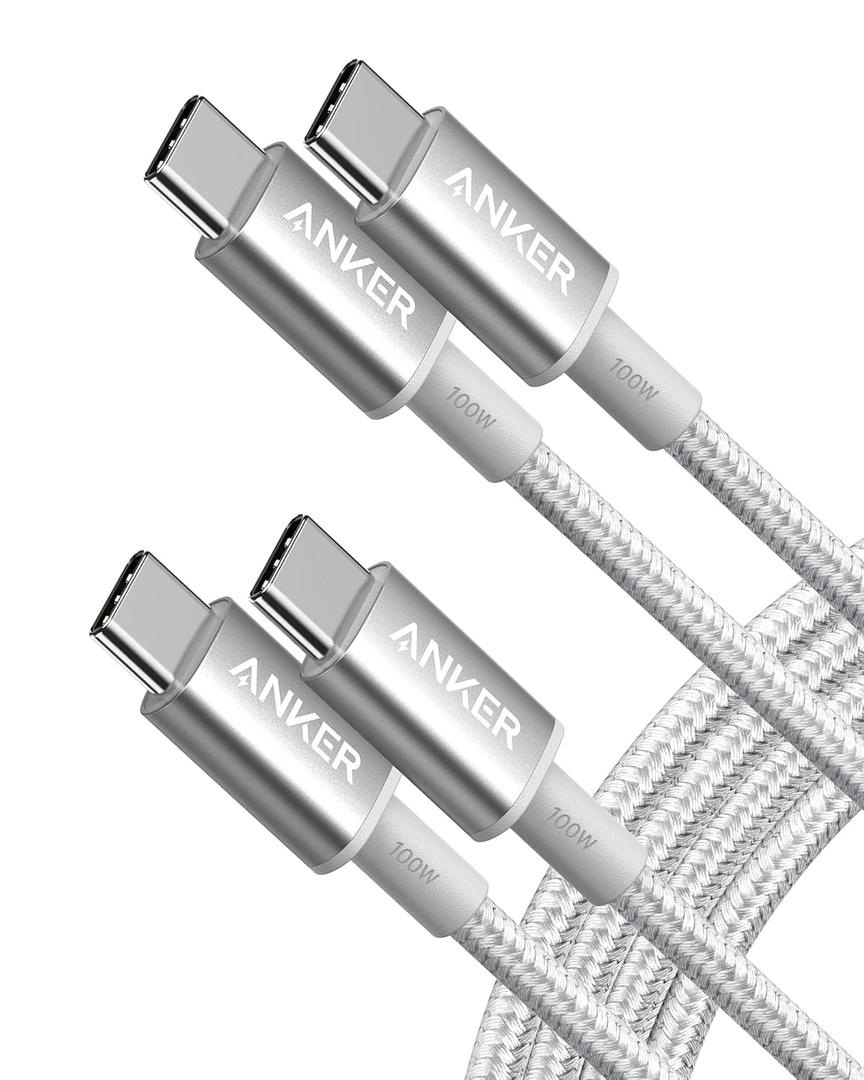 Anker USB C to USB C Cable (6FT, 2Pack), Type-C 100W Charger Cord Fast Charging for iPhone 16 Series,MacBook Pro 2020,Pixel and More (Silver)