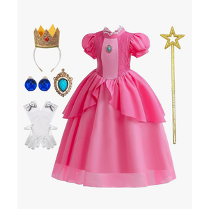 Princess Costume for Girls Birthday Halloween Christmas Cosplay Dress Up with Rich Accessories 3-10Years Size For 3-4 Y