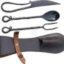Hand-Forged 8.26" Medieval Cutlery Set - Viking Traders Authentic Carbon Steel Cutlery Set with Leather Pouch  Renaissance Faire Utensils, Camping Flatware, LARP, Historical Reenactment, Cosplay Prop