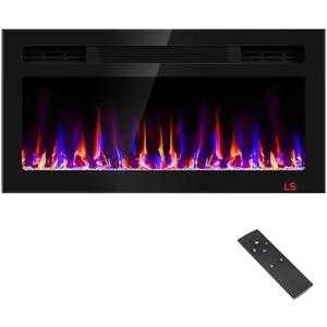 31 Inch Electric Fireplace Recessed and Wall Mounted, Fireplace Heater and Linear Fireplace, Ultra-Thin Electric Fireplace, Low Noise, with Timer, Remote Control, Adjustable 12 Flame Color, 750/1500W