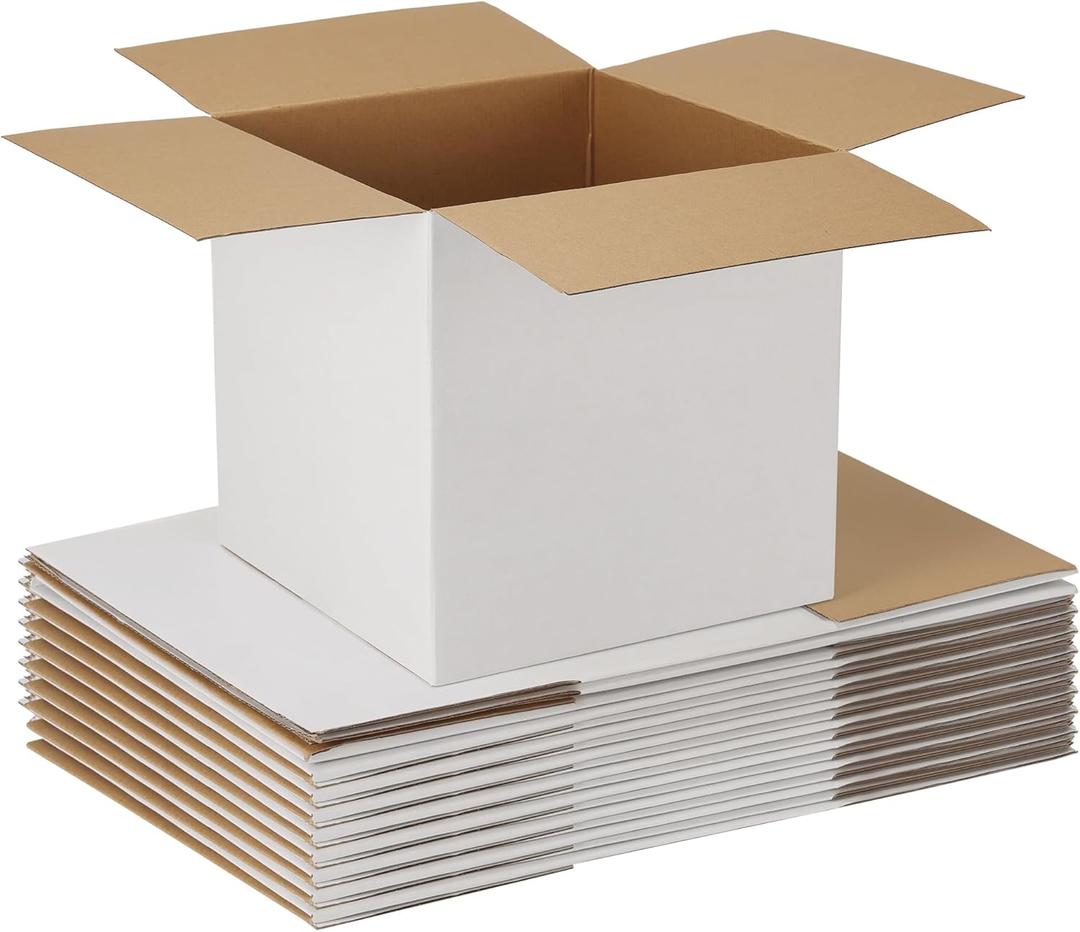 EXYGLO 10 Pack 12x12x12 Shipping Boxes for Small Business, White Corrugated Cardboard Small Box for Packaging, Moving, Mailing, and Storing