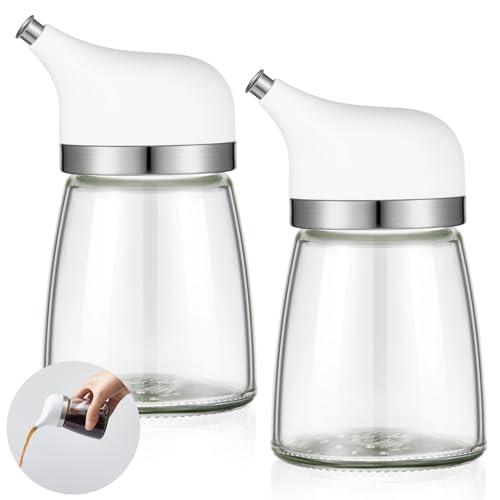 Yiyiring 2 Pcs Cruet Dispenser Set 5 oz, White Glass Soy Sauce Dispenser, Small Olive Oil and Vinegar Bottles, Soy Sauce Bottle, Non Drip Spout Cruet Bottle Container for Kitchen Cooking