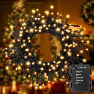 25FT 150LED Christmas Lights Battery-Powered,Cluster Lights with Timer and 8 Modes,Christmas Tree Lighting OutdoorIndoor Garden Party Wedding Decoration(Warm White)