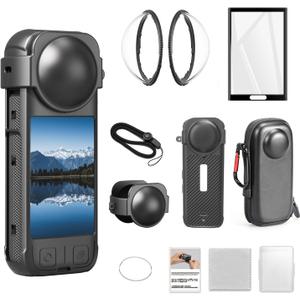 Camera Accessory Kit for Insta 360 X4No Fit for X4 AIR- Lens Guards, Silicone Case, Camera Case,Screen Protectors (Black, Unisex)