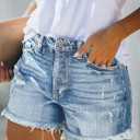 onlypuff Women Denim Shorts Ripped Mid Waisted Jean Shorts with Pockets (M)