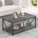 FOLUBAN Coffee Table with Storage, Modern Small Center Tables for Small Spaces, Rustic Wood and Metal Cocktail Table for Living Room, 39.3 Inch Dark Gray