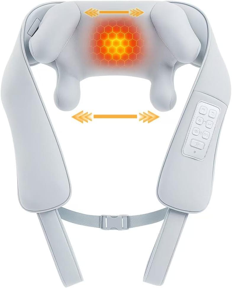 Shiatsu Neck Massager with Heat for Pain Relief Deep Tissue, Upgraded Adjustable Width 4D Kneading Shoulder Massage, Electric Back Massage Pillow, Gifts for Women Men Mom Dad, Mothers Day (Grey