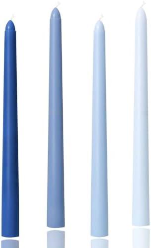 10 inch Gradient Taper Candles,Set of 4 Tapered Candle, Tall Candlesticks,Conical Stick Candles,Smokeless,Home Dinner, Party, Wedding, Halloween, Christmas (Blue Series, 10inch)