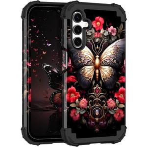 Casetego Compatible with Galaxy A15 5G Case,Glow in The Dark Three Layer Heavy Duty Sturdy Shockproof Full Body Protection Rugged Hard PC+Soft TPU Bumper Case for Samsung Galaxy A15,Black