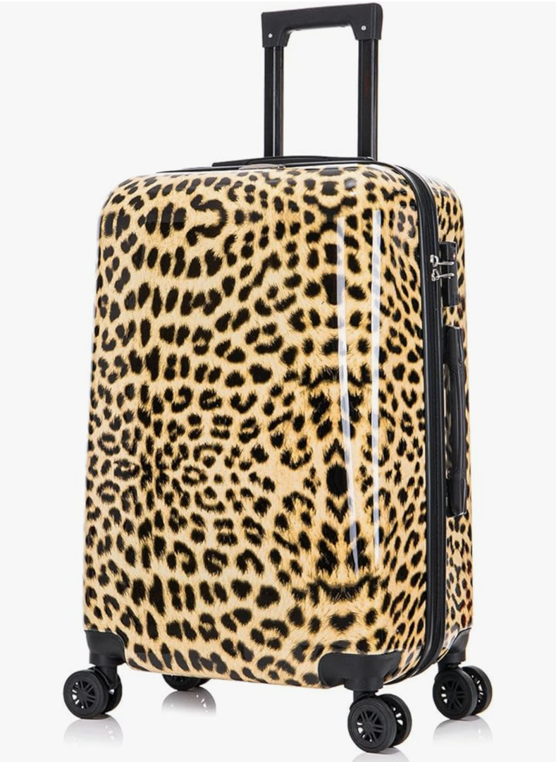 InUSA Cheetah Print Luggage with Spinner Wheels | Durable Lightweight Hardside Suitcase | Travel Bag with Handle and Trolley | 24-Inch Medium Checked luggage