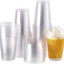 [100 Sets-16 oz.] Plastic Cups With Dome Straw Slot Lids PET Crystal Clear Disposable Togo Cup BPA Free For Party Ice Cold Drinks Coffee Tea Parfait Dessert Smoothie Bubble Boba Fruit Milkshake Slush
