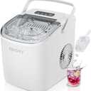 EUHOMY Countertop Ice Maker Machine with Handle, 26lbs Per Day, 9 Ice Cubes Ready in 6 Mins, Auto-Cleaning Portable Ice Maker with Basket and Scoop, for Home/Kitchen/Camping/RV (White) (11.57"D x 11.42"W x 8.74"H)