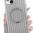 Phone Case Compatible with iPhone 15, with Magnetic Stand, Ring Kickstand, Compatible with Magsafe, Military Protection Silver