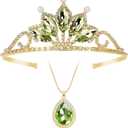 Princess Tiana Tiaras and Necklace for Women Green Princess Tiana Crown Birthday Halloween Party Princess Tiana Accessories