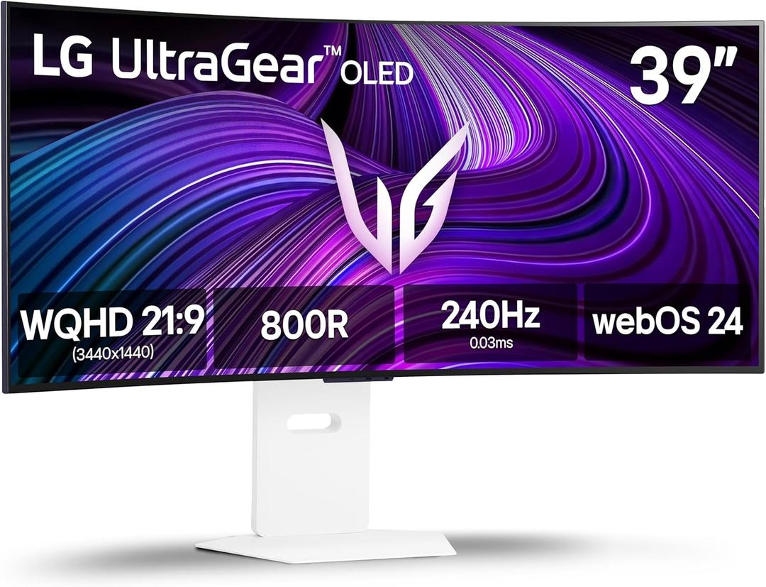 LG 39GX90SA-W 39-inch Ultragear WQHD (3440 x 1440) OLED Curved Gaming Monitor 240Hz, 1ms, NVIDIA G-Sync Compatible, AMD FreeSync Premium, VESA DisplayHDR True Black 400, webOS, USB Type-C, White