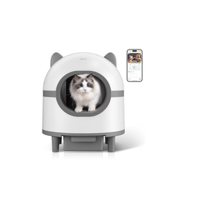 Amztoy Self Cleaning Cat Litter Box, White & Grey