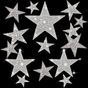 32 Pcs Iron On Star Patches 5 Sizes Silver Rhinestone Adhesive Star Appliques for Clothing Jeans Repair Decoration DIY