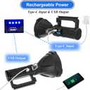 Rechargeable Spotlight Flashlight High Lumens 3,000,000L, Super Bright Led Spot Light Outdoor with Adjustable Tripod, 4 Modes High Powered Handheld with USB C, Waterproof for Boat, Emergency