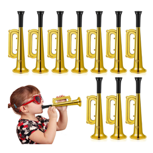 Poen 12 Pcs Toy Trumpet Kids Mini Metallic Trumpet Parties Musical Blow Horn Instruments Plastic Noise Makers for Kids Events Party Favors Music Class Stage Props 7 Inch Easter Day(Gold)