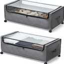 Under Bed Storage with Wheels, Rolling Under bed Storage with Metal Frame, Under Bed Shoe Storage for Space Saving, Zippered Clear Lid, Heavy-Duty Steel Base for Clothes, 4XL 90L (2-Packs, Grey)