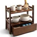 Chunful 2 Tier Matcha Station Bamboo Organizer with Hidden Drawer, Wood Home Coffee Station Organizer for Kitchen Countertops, Coffee Bars, Kitchen & Office Storage(13" L x 6.5" W x 12.6" H)(Brown)