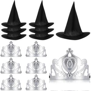 Tarpop 12 Pcs Witch and Princess Party Favors Witch Hat and Princess Crown Set for Galentines Birthday Party Decorations Gift