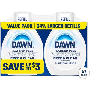 Dawn Powerwash Spray Refill, Dish Soap, Dishwashing Liquid, Free & Clear, 2 Refills, 43 Fl Oz