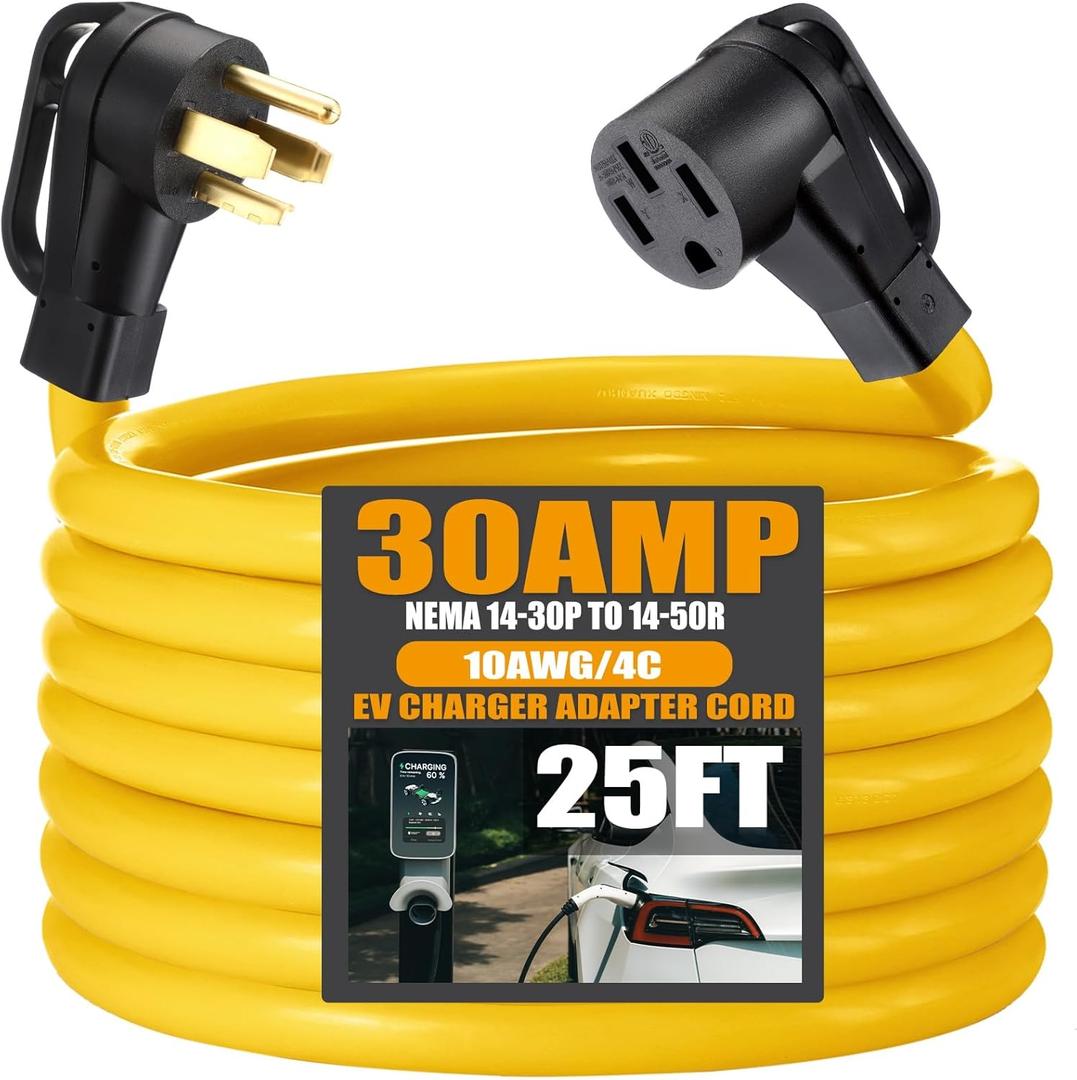 Tellegloww 25FT EV Charger Adapter Cord Compatible with NEMA 14-30P to 14-50R, 30 Amp 4 Prong Dryer to 50 Amp EV for Level 2 Charging, Only for 4 Prong New Dryer Outlet, STW 10 AWG/4C, ETL Listed