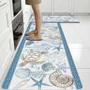Coastal Rugs for Kitchen Floor, Beach Anti Fatigue Mats for Kitchen Floor Non Slip, 2PCS Rubber Ocean Coral Kitchen Mat, Washable Cushioned Runner Carpet for Sink Laundry 15.7"×27.5" +15.7"×47" 3.5mm
