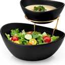 MALACASA 2 Tier Chip and Dip Serving Set with Metal Stand,Ceramic Appetizer Bowls for Party, Multi-Use Food Display for Fruits, Snacks,Black Elegant Tiered Serving Dishes for Party