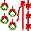 Riceshoot 8 Pcs Christmas Kitchen Decor Include 4 Pcs 78.7 Inch Large Christmas Cabinet Door Ribbons Bows 4 Mini 9 Inch Cabinet Wreath for Kitchen Window Door Xmas Supplies