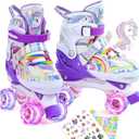 Rainbow Kids Roller Skates for Girls Boys 4 Size Adjustable Roller Shoes for Girls with Luminous Wheels Light-up Kids Rollerskate Birthday Gift for Beginner Outdoor Indoor Sports (Medium - Big Kid, Purple)