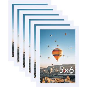 5x6 White Picture Frame Set of 6, Horizontal and Vertical Formats for Wall Hanging, 5 x 6 Wall Gallery Poster Photo Frames with Shatter Resistant Plexiglass, 6 Pack, White