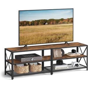 VASAGLE TV Stand for TV up to 70 Inches, TV Table, Entertainment Center, 3-Tier TV Console, Steel Frame, Industrial Style, for Living Room, Rustic Brown and Black ULTV095B01