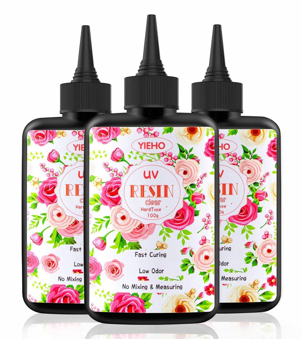 YIEHO 300g UV Resin,Upgraded Hard Type Crystal Clear Epoxy Resin Up Premixed UV Cure for Craft Jewelry Making
