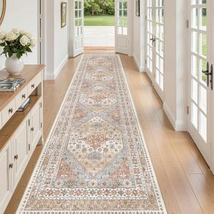 zesthome Washable Runner Rug 2.5x10 - Stain Resistant Entryway Rug, Ultra-Thin Kitchen Rugs, Anti Slip Backing Runner Rugs for Entrance Laundry Room Indoor Hallway (Orange,2.5'x10')