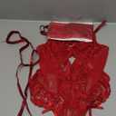 Lilosy Sexy Stocking Lace Mesh Bodysuit Top Underwire Garter Lingerie Set One 3 Piece Bows Push Up Floral Sheer Babydoll Women Teddy See Through Burgundy Red Small