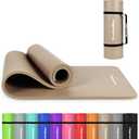 Yoga Mat Premium Non Slip Thick  Extra Comfortable Exercise Mat for Home Workouts, Pilates, Stretching & Gym  Cushioned NBR Foam, Gym Mat with Strap, for Women & Men (74.5 x 24 x 0.6 in, Beige)