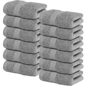 Infinitee Xclusives Luxury Wash Cloths for Showering [13x13]  100% Cotton Washcloths [Pack of 12], Soft and Absorbent Face Towels for Bathroom Wash Clothes, Gym, and Spa (Charming Grey)