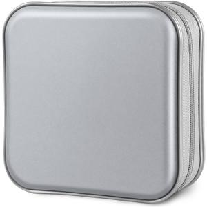 Siveit CD Case, 40 Capacity CD/DVD Case Holders Wallet Hard Plastic DVD Disc Cases Storage Binder for Car Home Office Travel (Grey) (Silver)