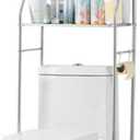 2-Tier Over The Toilet Storage, Over Toilet Bathroom Organizer, Freestanding Metal Bathroom Shelves, Over The Toilet Organizer with Hooks and Paper Holder, Space-Saving, Stainless Steel, Stainless steel two layers
