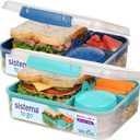 Sistema TO GO Bento Box Cubes | 1.65 L | School Lunch Boxes With Compartments & Snack Pots | BPA-Free | 2 Count | Minty Teal & Ocean Blue
